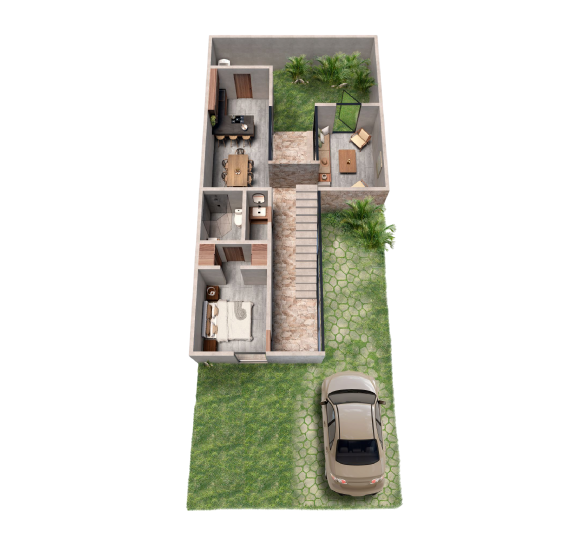 Vista isométrica planta baja Sabbia